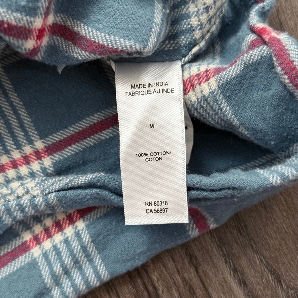 Lucky Brand Classic Fit Plaid Flannel Shirt Medium Blue Red White Long Sleeve - Picture 6 of 9